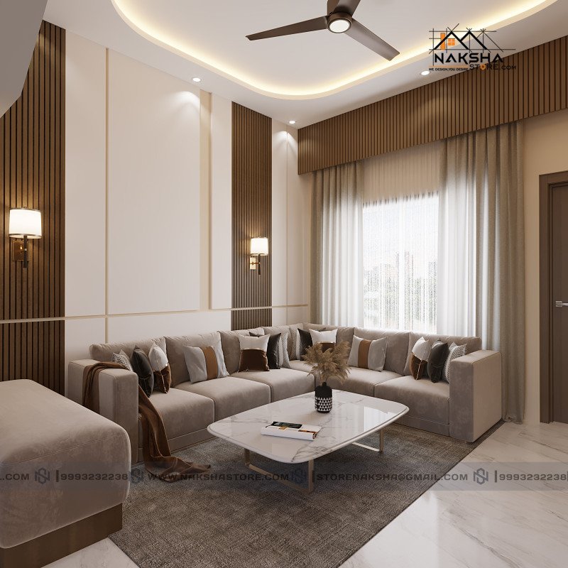 Modern Living Room Interior Design | Elegant Neutral Theme by Naksha Store